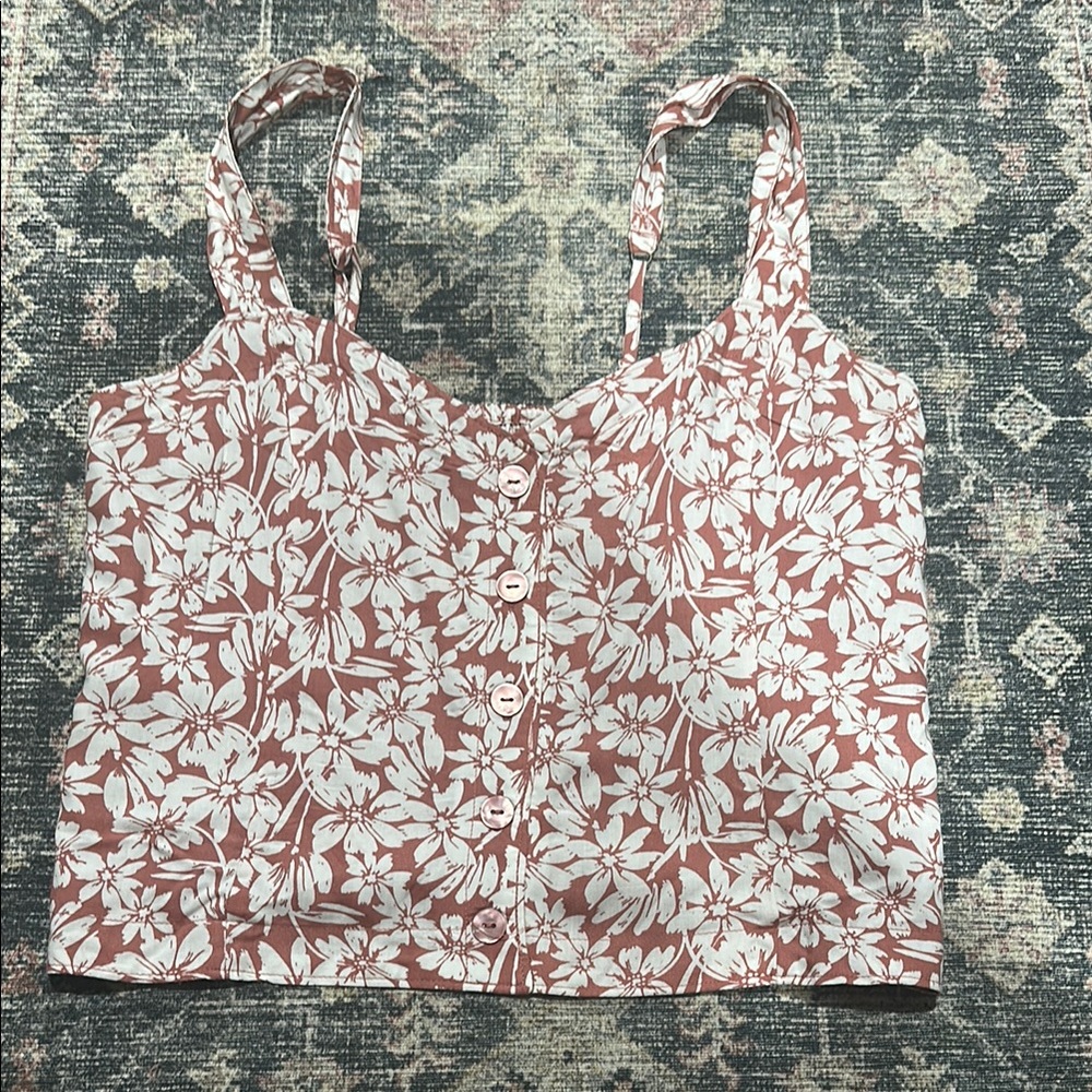 Abercrombie Floral Button-Up Crop Top - Pink & White